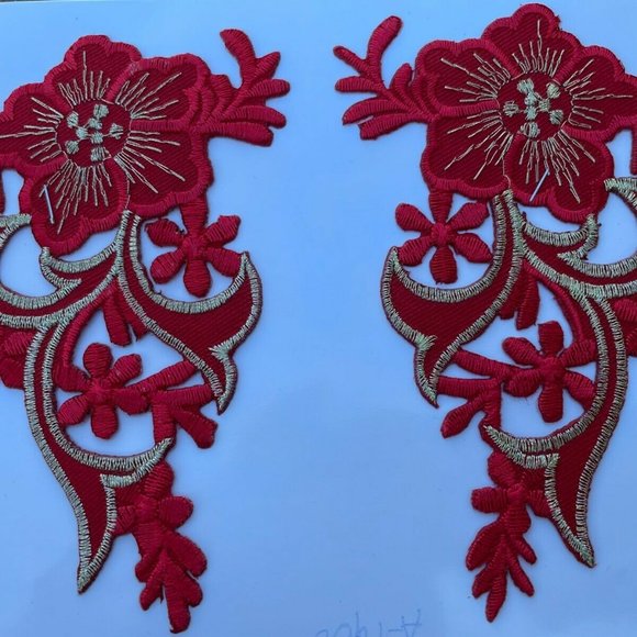 Embroidery Patches Iron On Red Applique Patches Clothes Jacket Jeans set of 2 - Picture 5 of 9